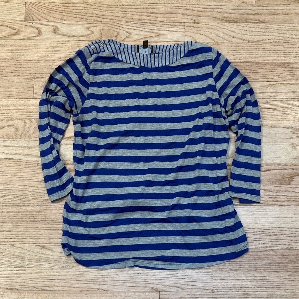 Blue and Gray Striped Long Sleeve Top